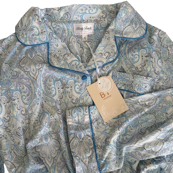 Body Touch Lingerie Classic Pajama Set Paisley Print Blue White Size Large NEW - Picture 5 of 7